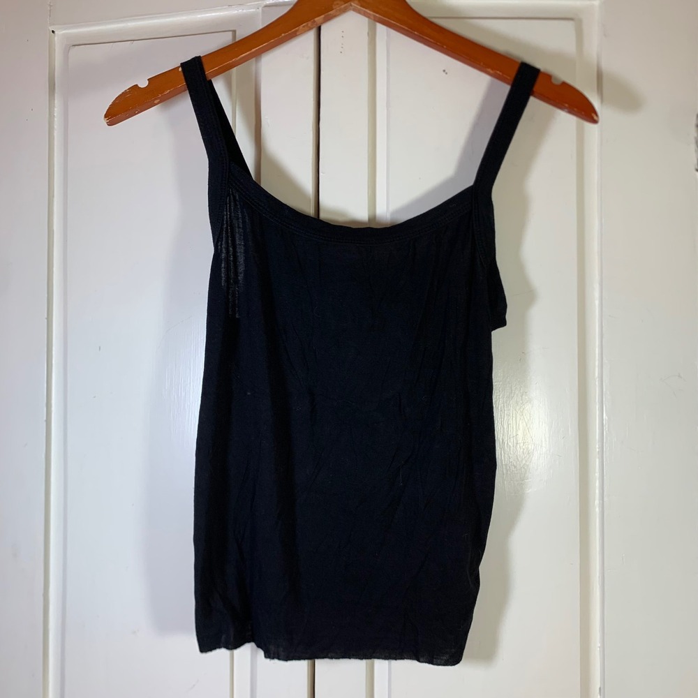 Natural Life Women Black Rayon Spandex Scoop Neck Camisole Tank Top DIY Hem M